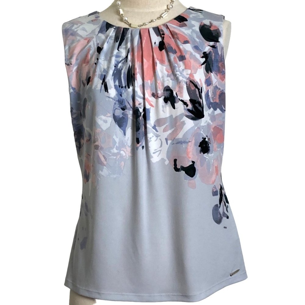 Calvin Klein NWT Floral Pleated Sleeveless Top Size: L